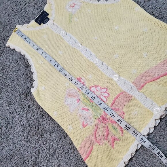 Vintage Spring Eagle Eye Yellow Dainty Lace Knit Cardigan Vest - Small - Picture 5 of 6